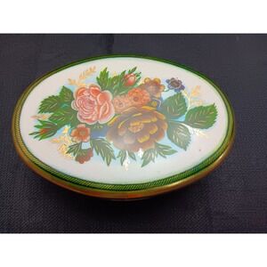 Oval Floral Tin Metal Box Meister Made In Brazil Trinket Jewelry Candy‎ Storage